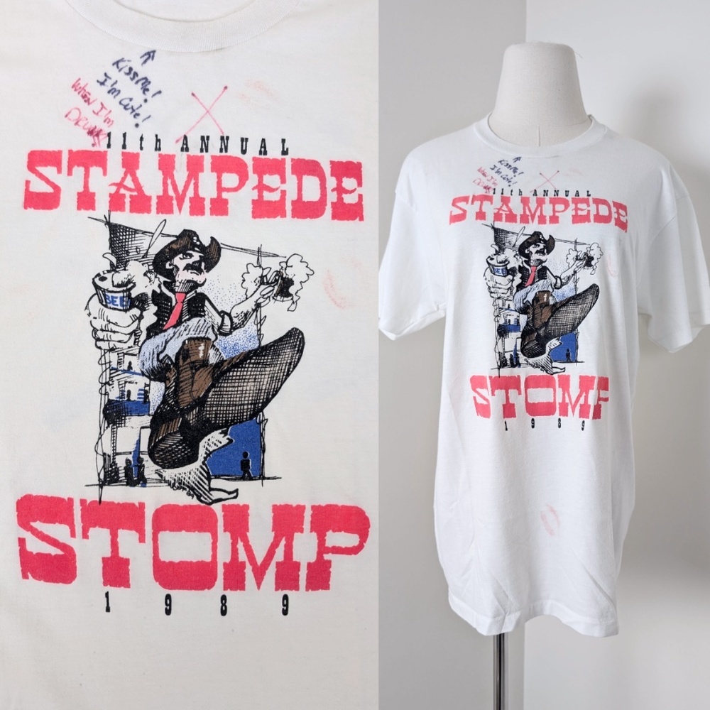 1989 Stampede Stomp 11th Annual T-Shirt Ringer Single Stitch Calgary Novelty